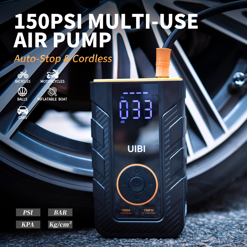 Compact Survival Kit: 150PSI Jump Starter and Air Compressor - Tire Pump, Charger, Flashlight, Car Tools, Bicycle Accessories, Quick Transport