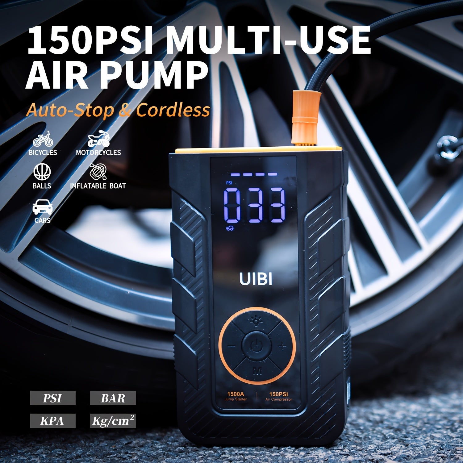 Compact Survival Kit: 150PSI Jump Starter and Air Compressor - Tire Pump, Charger, Flashlight, Car Tools, Bicycle Accessories, Quick Transport