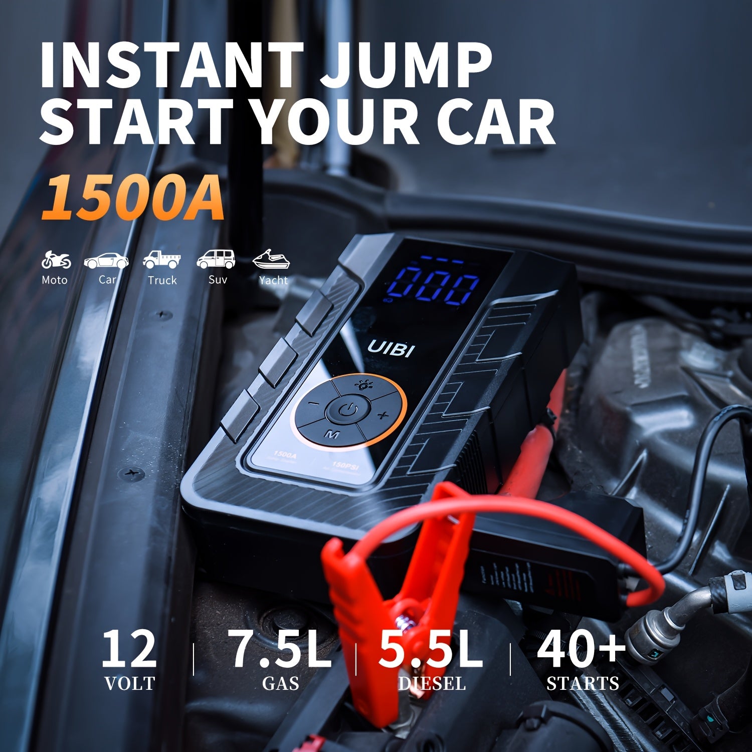 Compact Survival Kit: 150PSI Jump Starter and Air Compressor - Tire Pump, Charger, Flashlight, Car Tools, Bicycle Accessories, Quick Transport