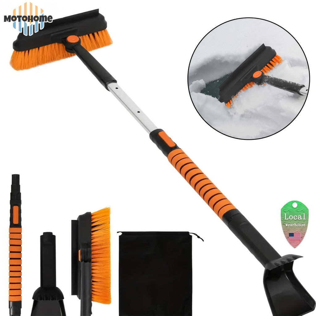 Upgrade Aluminium Telescopic Pole Extendable Snow Brush & Ice Scrapers - Double-sided Ice Scraper, Non-Slip Comfort Grip, Silicone Wiper Blade, Car Tools - Christmas Car Decorations for Car-Windshield Snow Cover, MotoHome