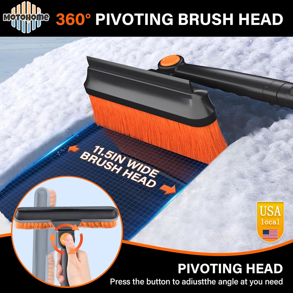 Upgrade Aluminium Telescopic Pole Extendable Snow Brush & Ice Scrapers - Double-sided Ice Scraper, Non-Slip Comfort Grip, Silicone Wiper Blade, Car Tools - Christmas Car Decorations for Car-Windshield Snow Cover, MotoHome