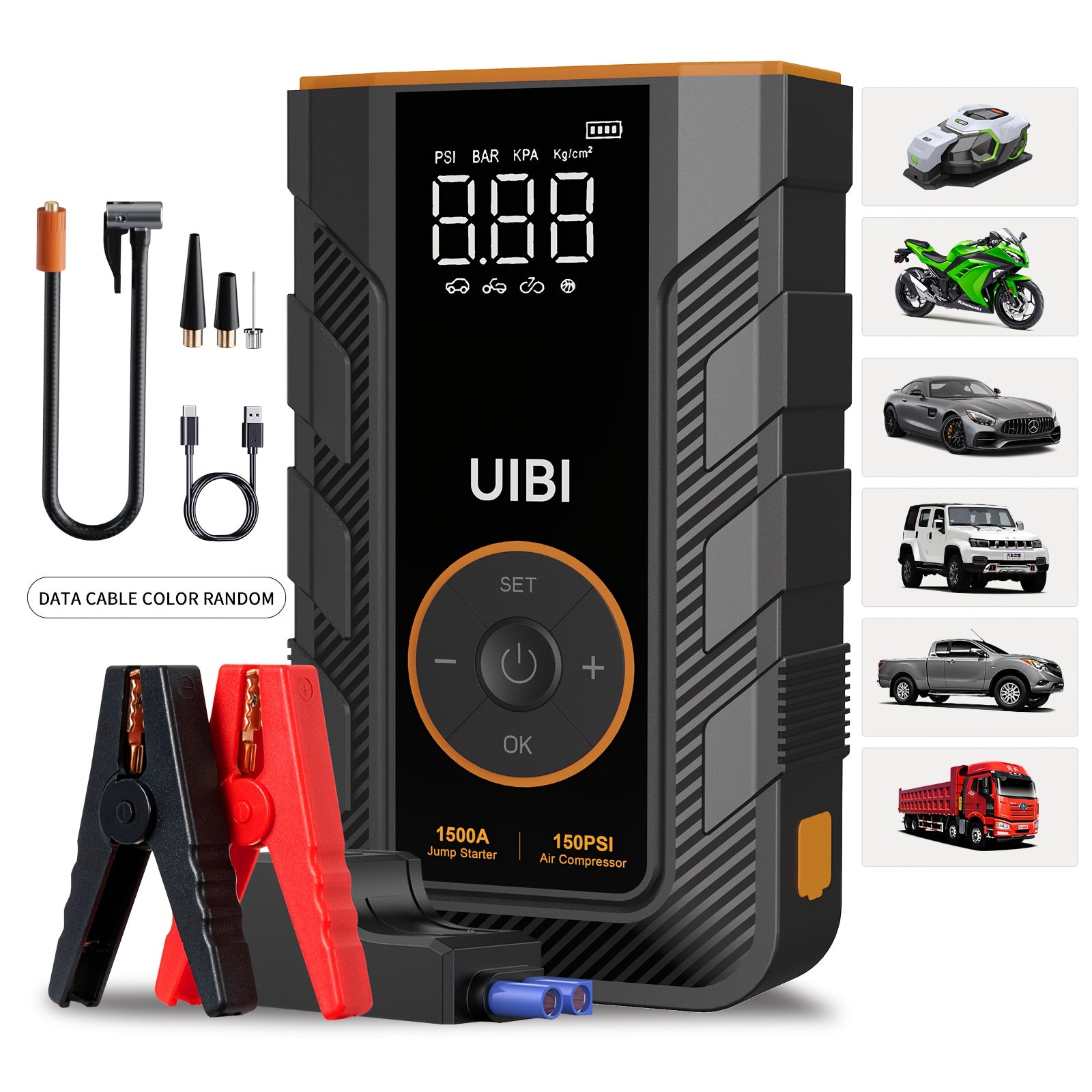 Compact Survival Kit: 150PSI Jump Starter and Air Compressor - Tire Pump, Charger, Flashlight, Car Tools, Bicycle Accessories, Quick Transport