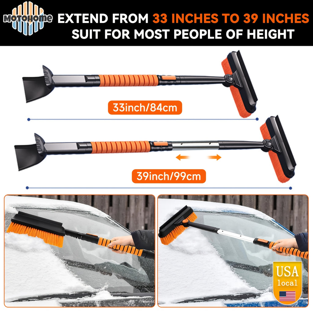 Upgrade Aluminium Telescopic Pole Extendable Snow Brush & Ice Scrapers - Double-sided Ice Scraper, Non-Slip Comfort Grip, Silicone Wiper Blade, Car Tools - Christmas Car Decorations for Car-Windshield Snow Cover, MotoHome