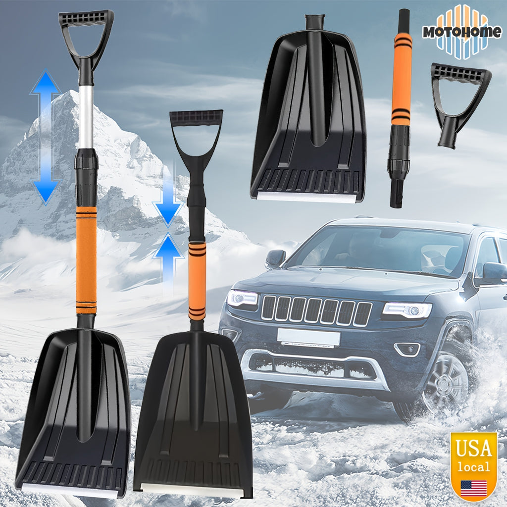 Upgrade Aluminium Telescopic Pole Extendable Snow Brush & Ice Scrapers - Double-sided Ice Scraper, Non-Slip Comfort Grip, Silicone Wiper Blade, Car Tools - Christmas Car Decorations for Car-Windshield Snow Cover, MotoHome