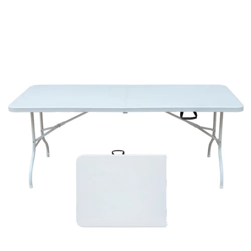 6ft Folding Table, Portable Metal Table for Camping, Picnics, Parties, High Load Bearing Foldable Table White