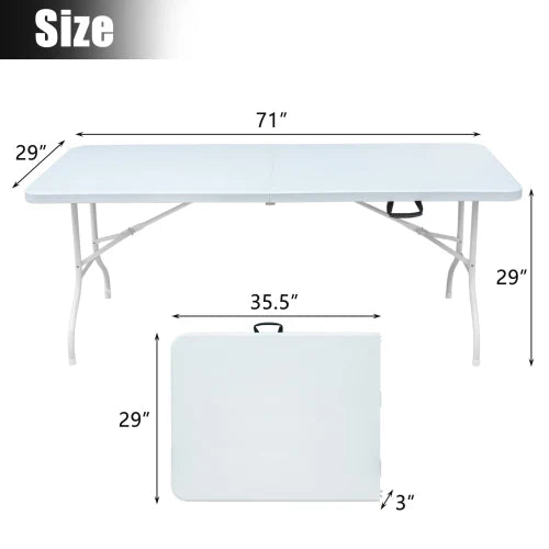 6ft Folding Table, Portable Metal Table for Camping, Picnics, Parties, High Load Bearing Foldable Table White