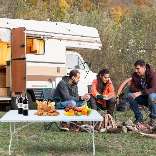 6ft Folding Table, Portable Metal Table for Camping, Picnics, Parties, High Load Bearing Foldable Table White