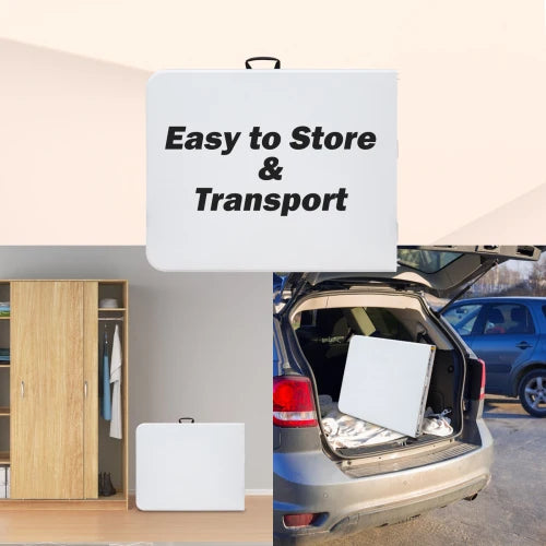 6ft Folding Table, Portable Metal Table for Camping, Picnics, Parties, High Load Bearing Foldable Table White