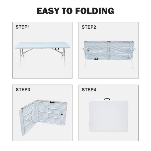 6ft Folding Table, Portable Metal Table for Camping, Picnics, Parties, High Load Bearing Foldable Table White