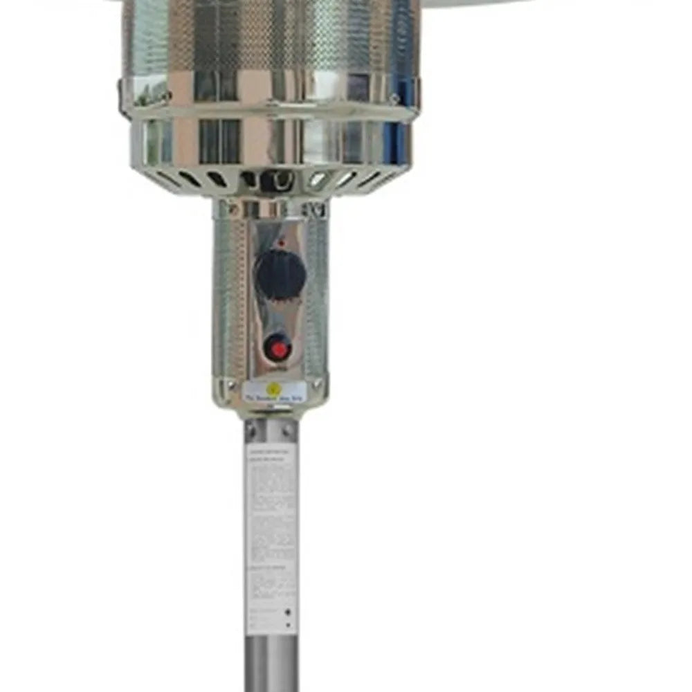 HMS 48000 Silver Steel Propane Patio Heater 48000 BTU Standing Cylindrical Pole Outdoor Mushroom Shape Gas for Camping Parties