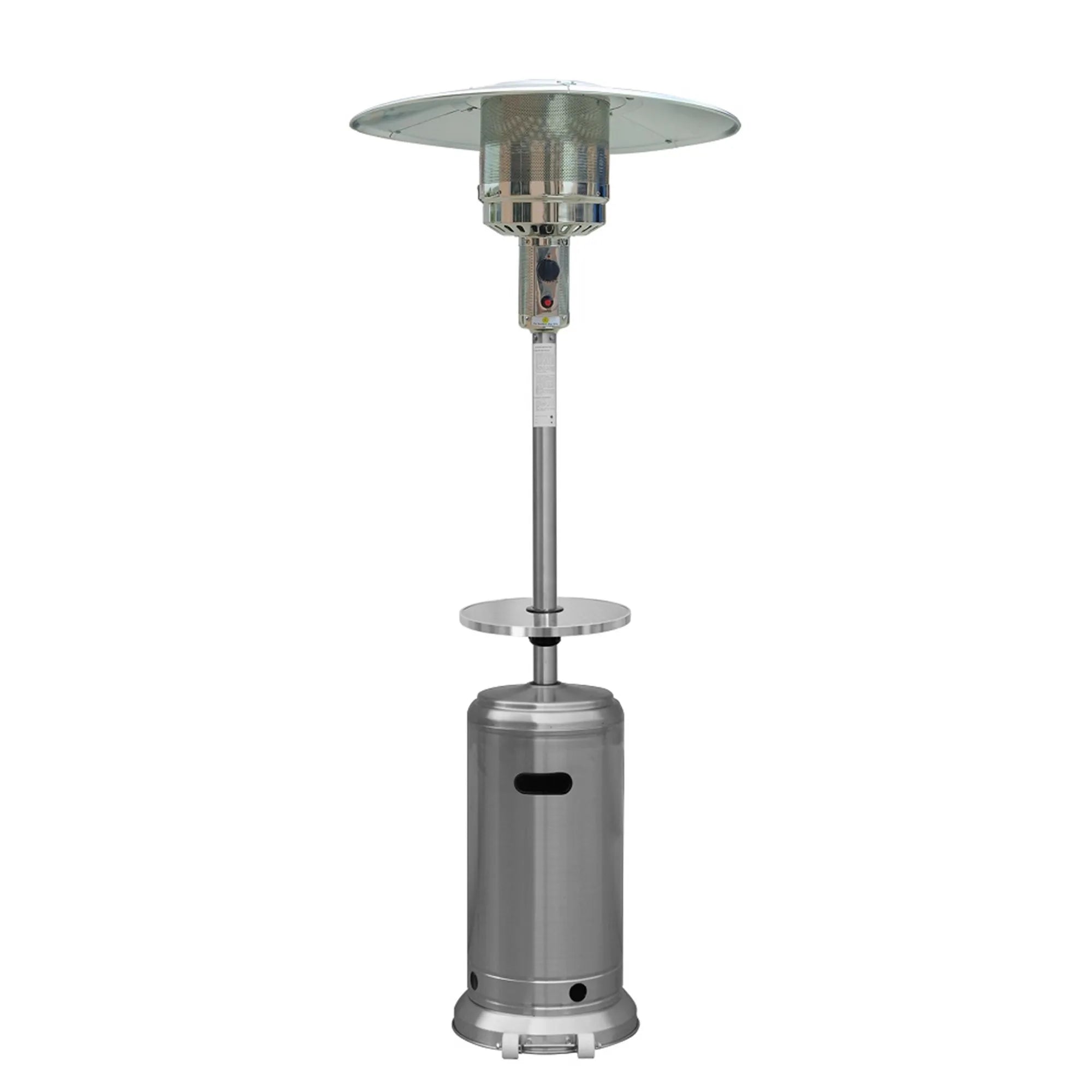 HMS 48000 Silver Steel Propane Patio Heater 48000 BTU Standing Cylindrical Pole Outdoor Mushroom Shape Gas for Camping Parties