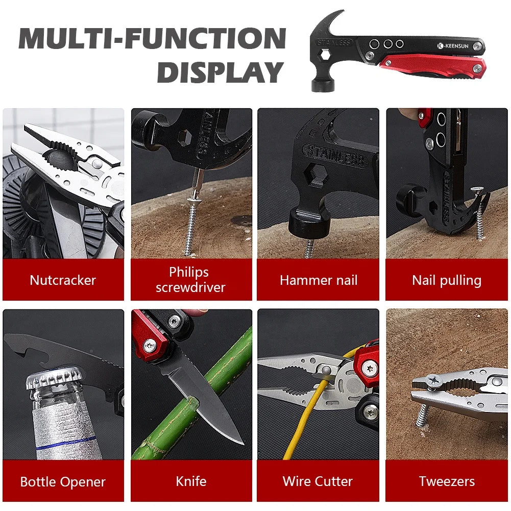 Multifunction Hammers Camping Portable Tools Stainless Steel Multi-purpose Combo Hammers with Screwdriver Pliers