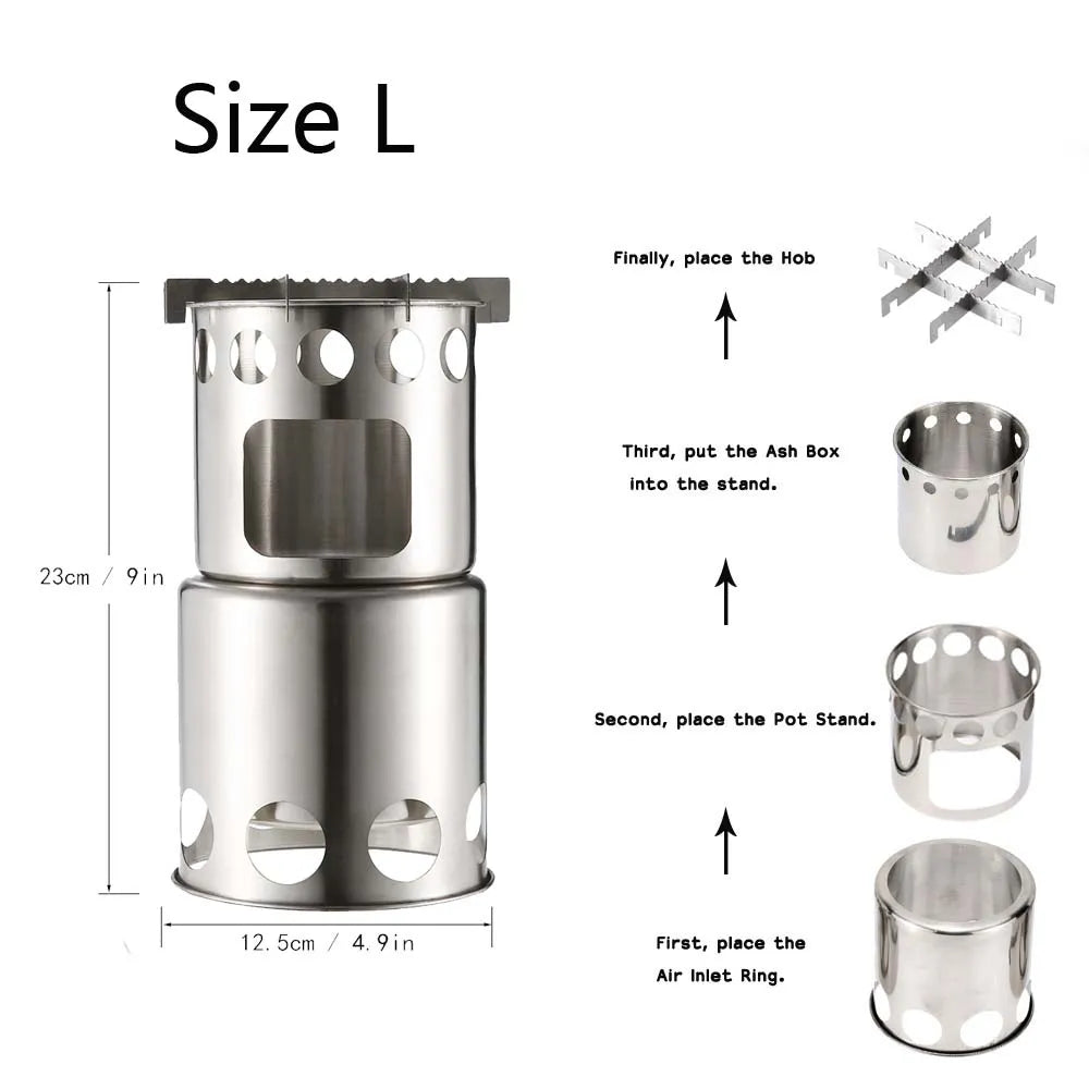 Lixada Portable Wood Stove Firewoods Furnace Outdoor Stove Cooking Burner Lightweight Stainless Steel Picnic Camping Wood Stove