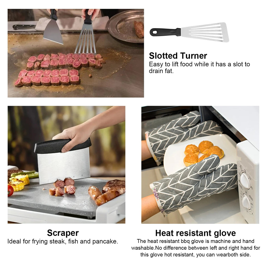 132PCS Teppanyaki Griddle Accessories Kit for Outdoor BBQ and Camping Compatible with Blackstone and Camp Chef Griddles