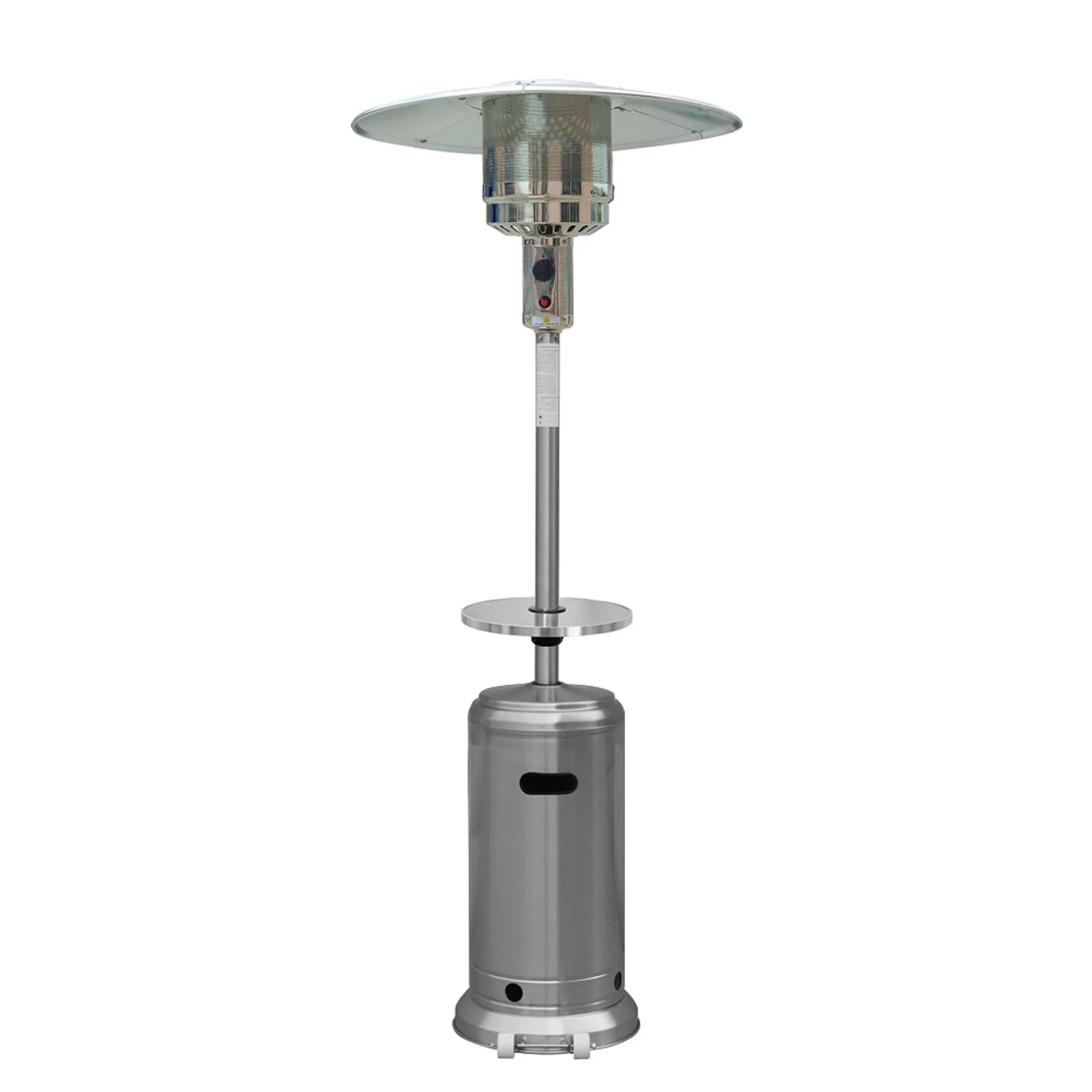 HMS 48000 Silver Steel Propane Patio Heater 48000 BTU Standing Cylindrical Pole Outdoor Mushroom Shape Gas for Camping Parties