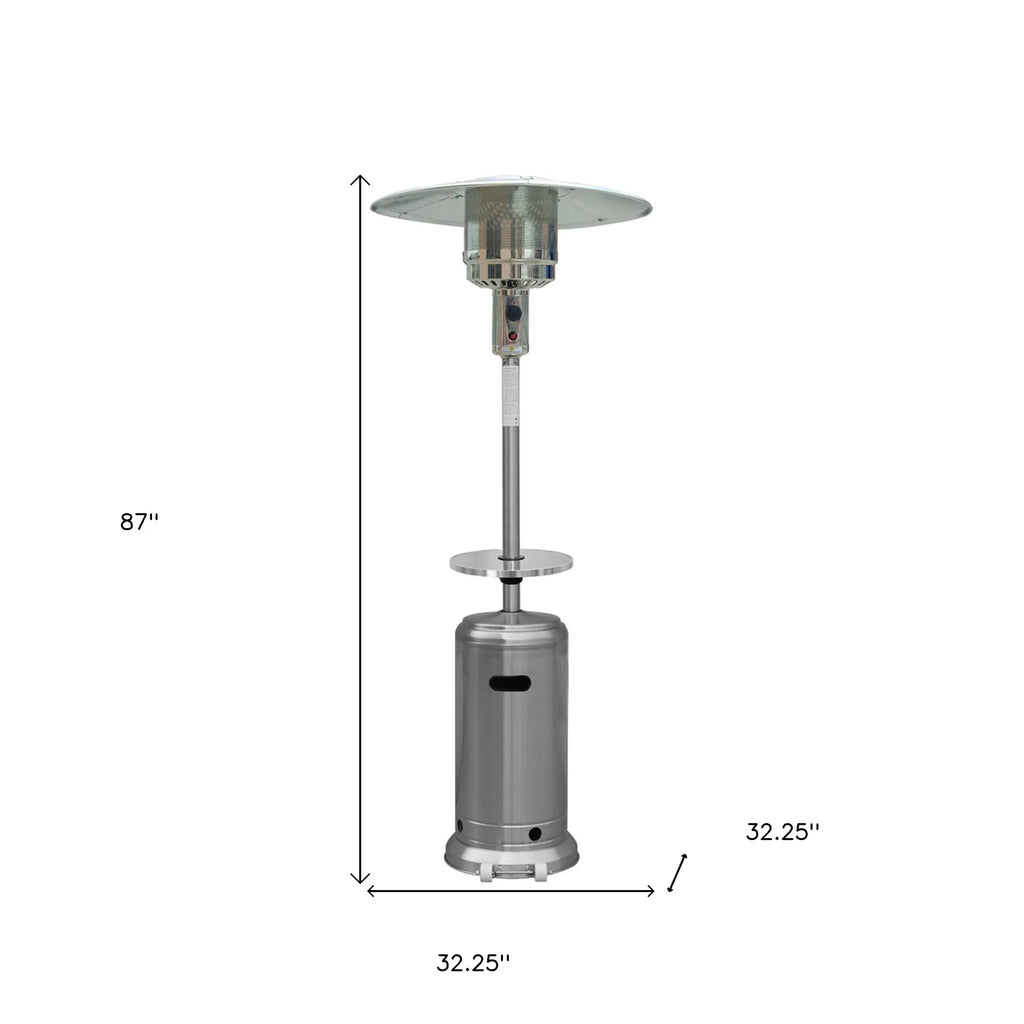HMS 48000 Silver Steel Propane Patio Heater 48000 BTU Standing Cylindrical Pole Outdoor Mushroom Shape Gas for Camping Parties