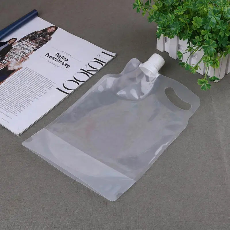 Portable 2L Foldable Drinking Water Bag Outdoor Camping Hiking Riding Transparent Water Container Small Mouth Handle Water Bag