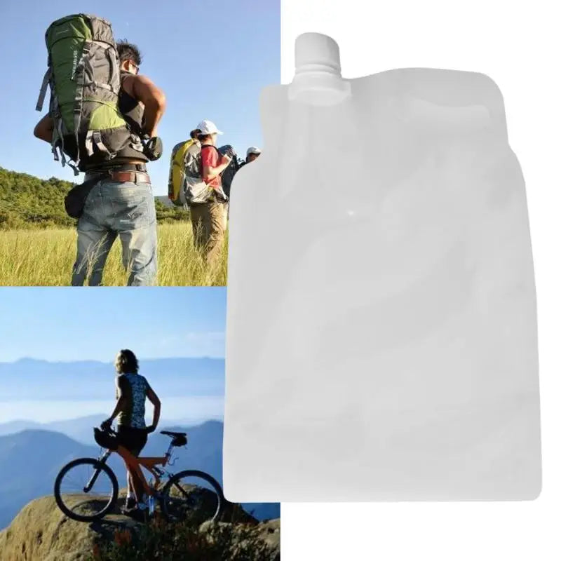 Portable 2L Foldable Drinking Water Bag Outdoor Camping Hiking Riding Transparent Water Container Small Mouth Handle Water Bag