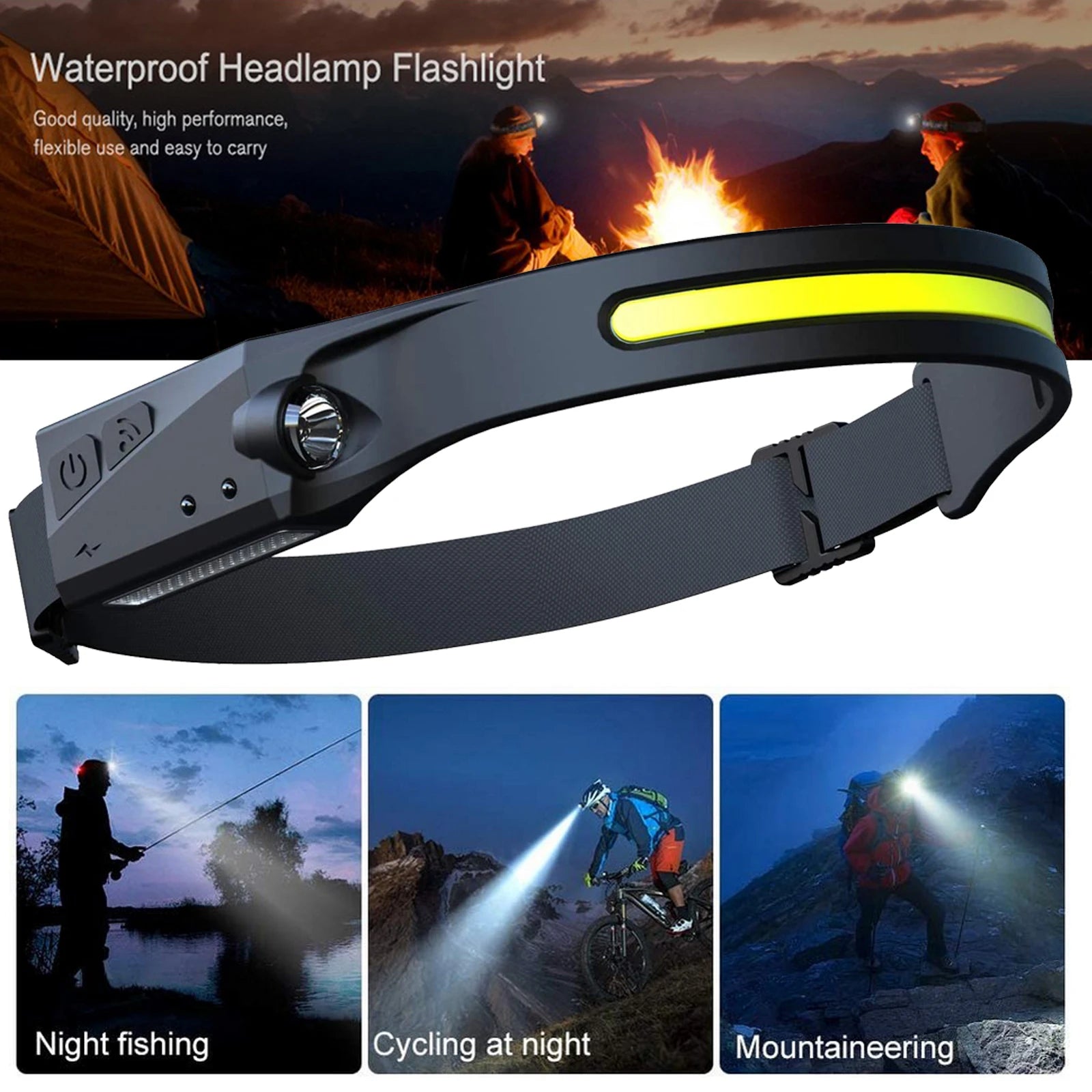 FCJ COB LED Induction Riding Headlamp Flashlight USB Rechargeable Waterproof Camping Headlight All Perspectives Hunting Tool