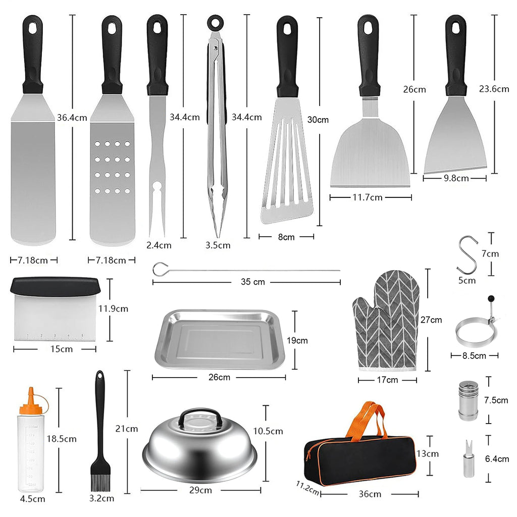 50 Pieces Teppanyaki Bakeware Accessory Set Stainless Steel Set for Camping Cooking and Outdoor Barbecue with Magnifying Spatula