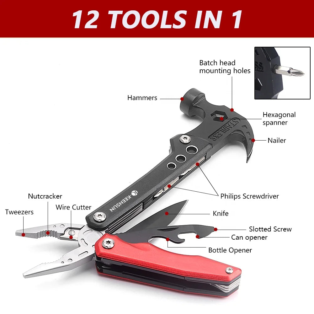 Multifunction Hammers Camping Portable Tools Stainless Steel Multi-purpose Combo Hammers with Screwdriver Pliers