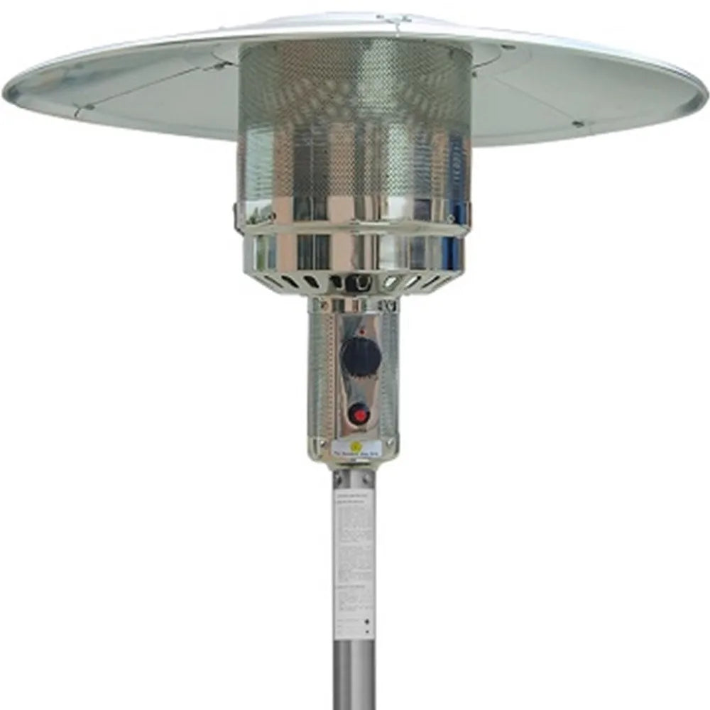 HMS 48000 Silver Steel Propane Patio Heater 48000 BTU Standing Cylindrical Pole Outdoor Mushroom Shape Gas for Camping Parties
