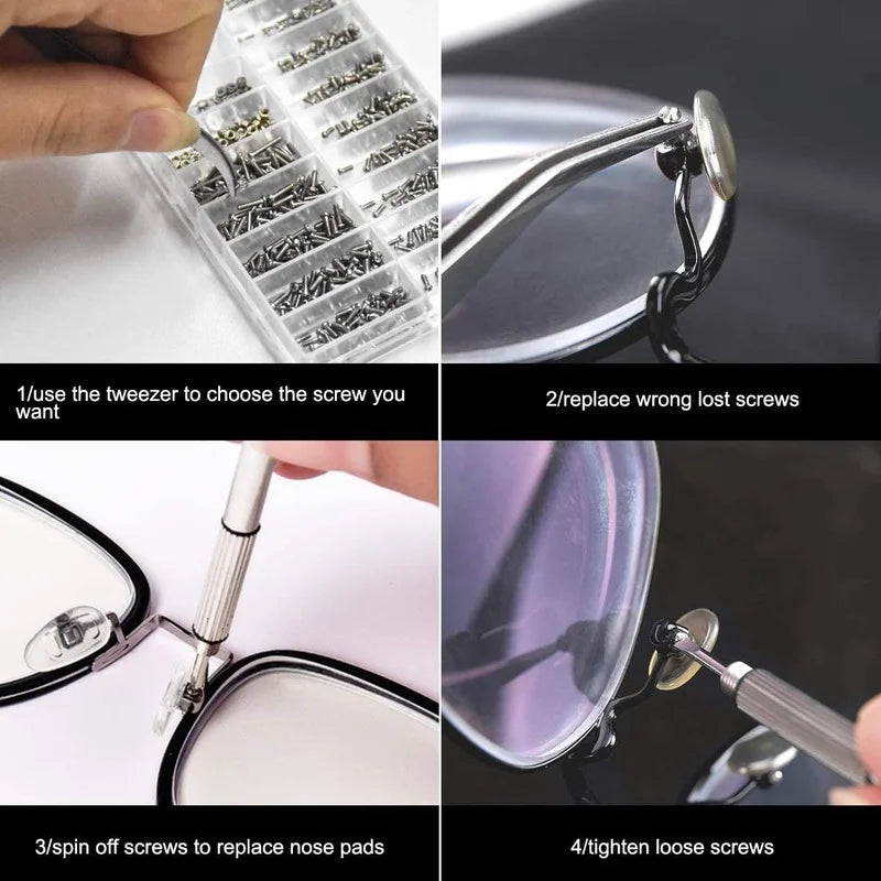 1200pcs Glasses Screws With Screwdriver Tweezers  Repair Kit Complete Glasses Screws Mini Screws Set for PC Phone