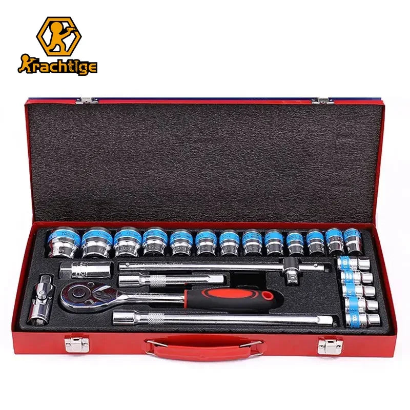 Krachtige 24Pcs 1/2" Socket Ratchet Wrench Combination Automobile Mechanical Maintenance Tool Kit 8-32mm