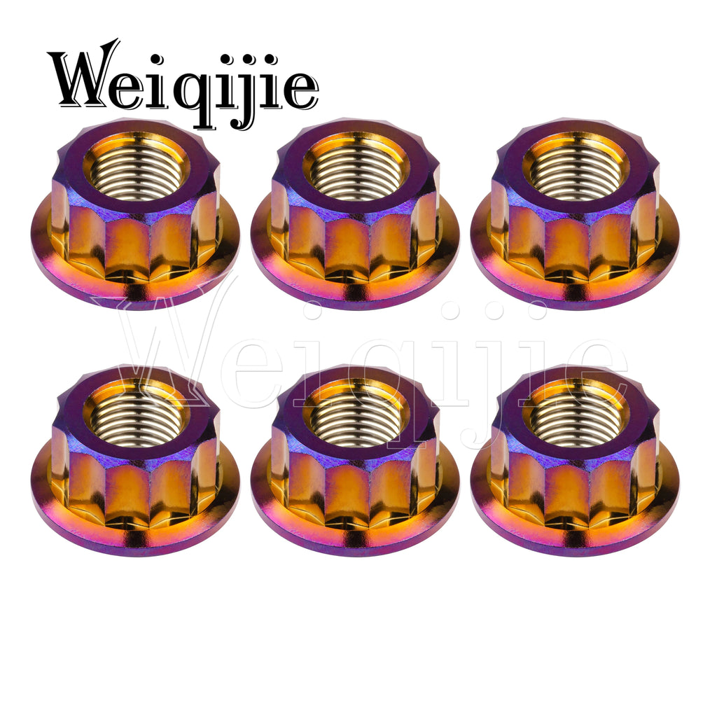 Weiqijie 6pcs Titanium Nuts M5 M6 M8 M10 M12 Double Hex Flange 12 Point Nuts for Motorcycle Modification Nuts