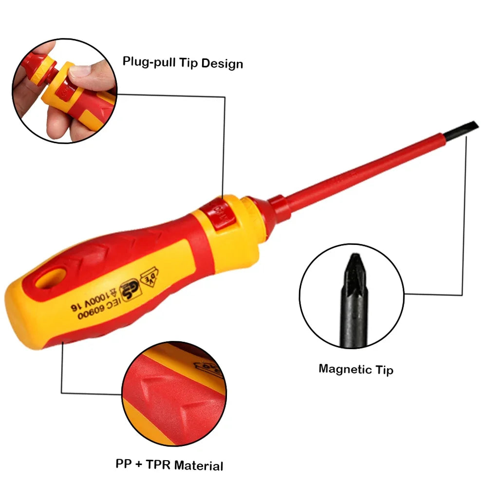 VDE Insulated Screwdriver Set 1000V Slotted Phillips Magnetic Screw Driver Bits Kit With Tester Pen Electricians Hand Tools