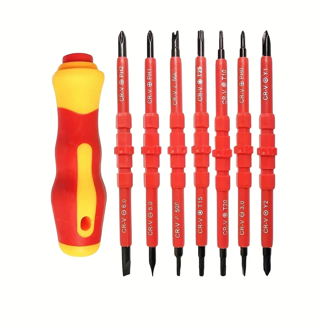 Double-ended Magnetic Screwdriver Set - 7 Interchangeable Heads for Efficient Electrical Repairs and Maintenance Tasks