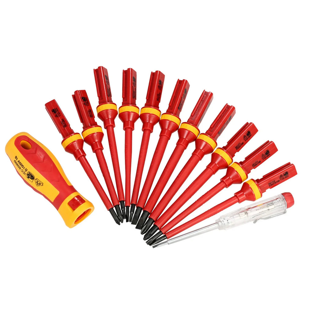 VDE Insulated Screwdriver Set 1000V Slotted Phillips Magnetic Screw Driver Bits Kit With Tester Pen Electricians Hand Tools