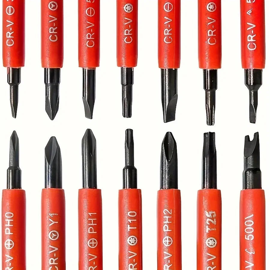 Double-ended Magnetic Screwdriver Set - 7 Interchangeable Heads for Efficient Electrical Repairs and Maintenance Tasks