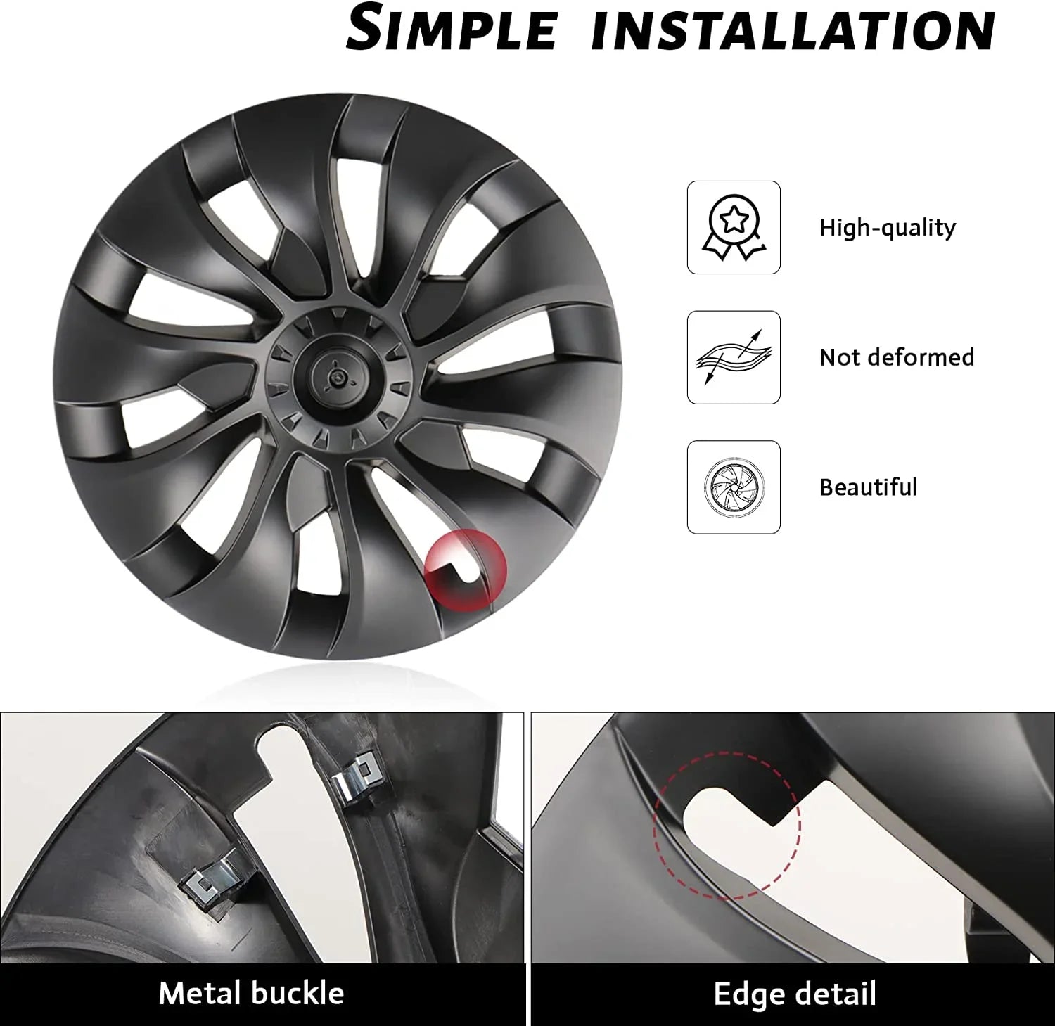 4PCS Hub Cap Performance Replacement Wheel Cap Automobile Full Rim Cover Accessories for Tesla Model 3 18 Inch Hubcap 2018-2023