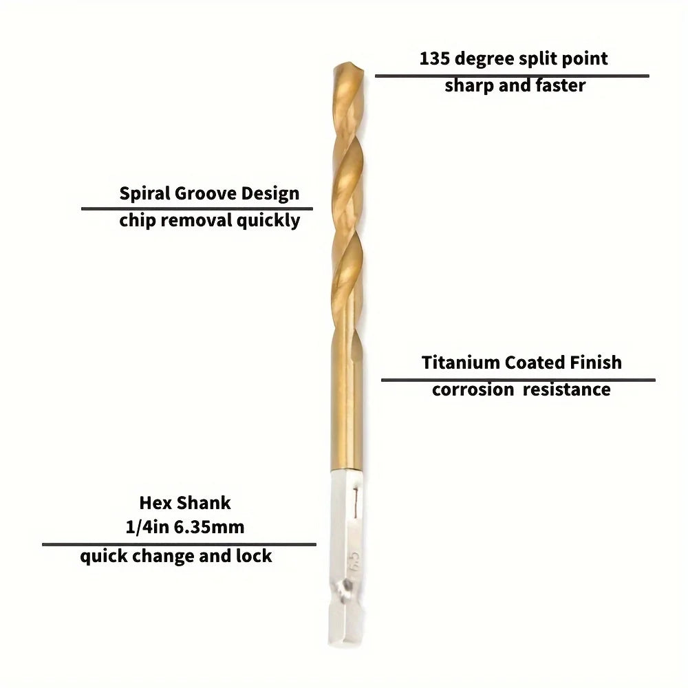 Hexagonal handle 13pc Titanium Twists drill 1.5-6.5mm electric drill screwdriver drilling reaming drill tool