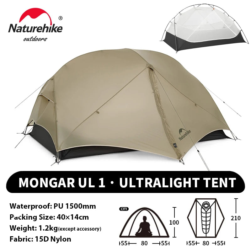 Naturehike Mongar UL 2 Tent 2 Person Backpacking Tent 20D Ultralight Travel Tent Waterproof Hiking Survival Outdoor Camping Tent