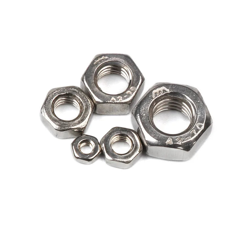 50/100pcs 304 Stainless Steel Hex Nuts Set Metric Thread Hex Nuts Metic Nut Screws Assortment M2 M3 M4 M5 M6 Hardware Tools