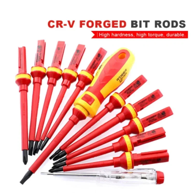 VDE Insulated Screwdriver Set 1000V Slotted Phillips Magnetic Screw Driver Bits Kit With Tester Pen Electricians Hand Tools