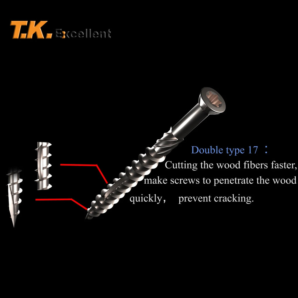 Stainless Steel Self-Tapping Screws Kit,High Strength Self Tapping Screws Wood Screws Flat Head T25 Torx Drive Deck Screws