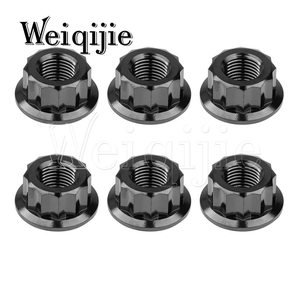 Weiqijie 6pcs Titanium Nuts M5 M6 M8 M10 M12 Double Hex Flange 12 Point Nuts for Motorcycle Modification Nuts