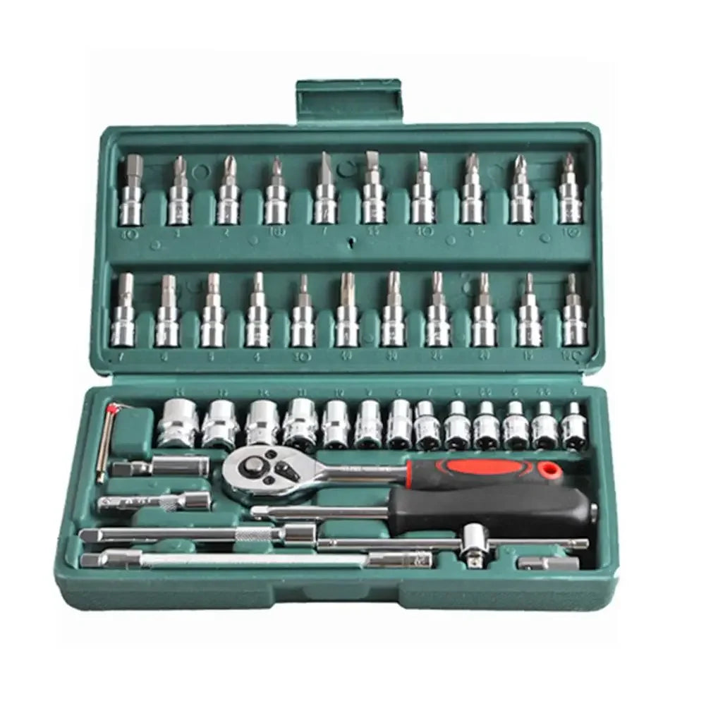 46pcs Socket Set Car Repair Tool Ratchet Spanner Wrench Set Pawl Socket Spanner Screwdriver Professional Metalworking Tool Kit