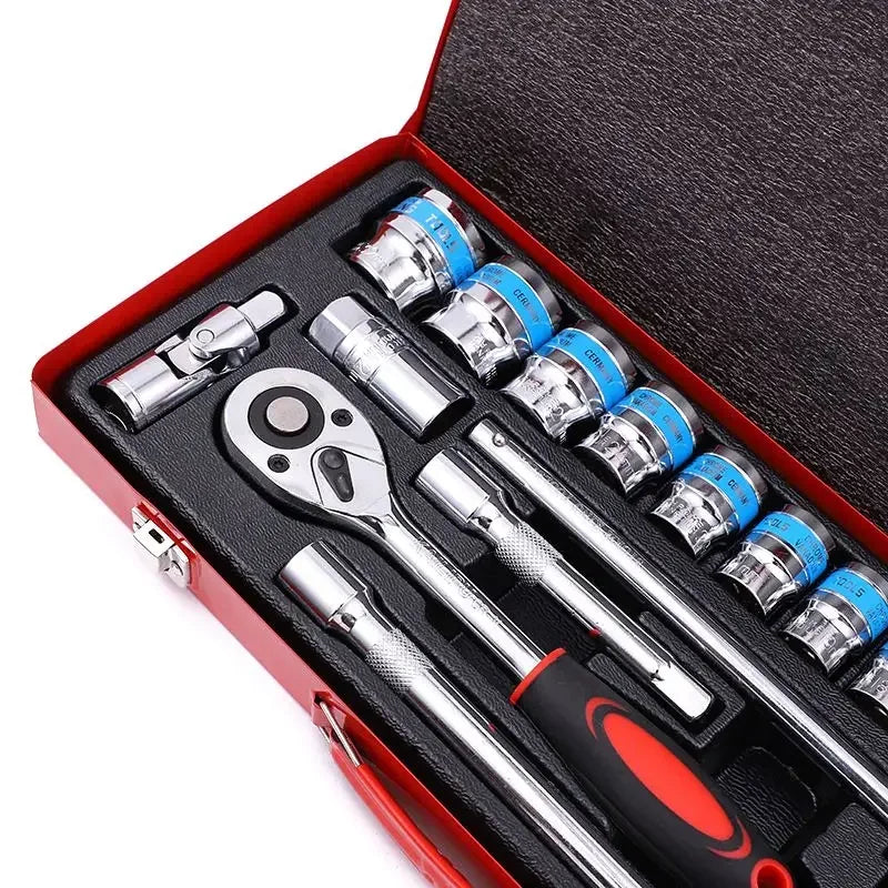 Krachtige 24Pcs 1/2" Socket Ratchet Wrench Combination Automobile Mechanical Maintenance Tool Kit 8-32mm