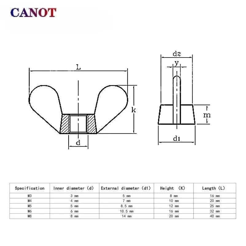 Wing Nuts Butterfly Nuts M3 M4 M5 M6 M8 M10 M12 Wing Nuts 304 Stainless Steel Hand Tighten  Wingnuts butterfly Nut DIN315