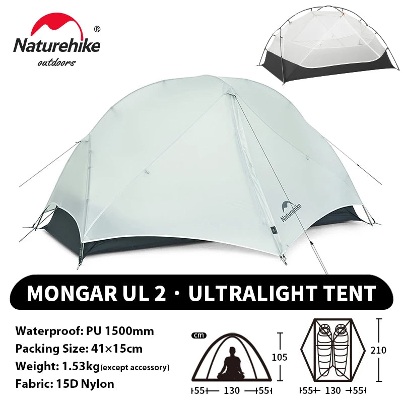 Naturehike Mongar UL 2 Tent 2 Person Backpacking Tent 20D Ultralight Travel Tent Waterproof Hiking Survival Outdoor Camping Tent