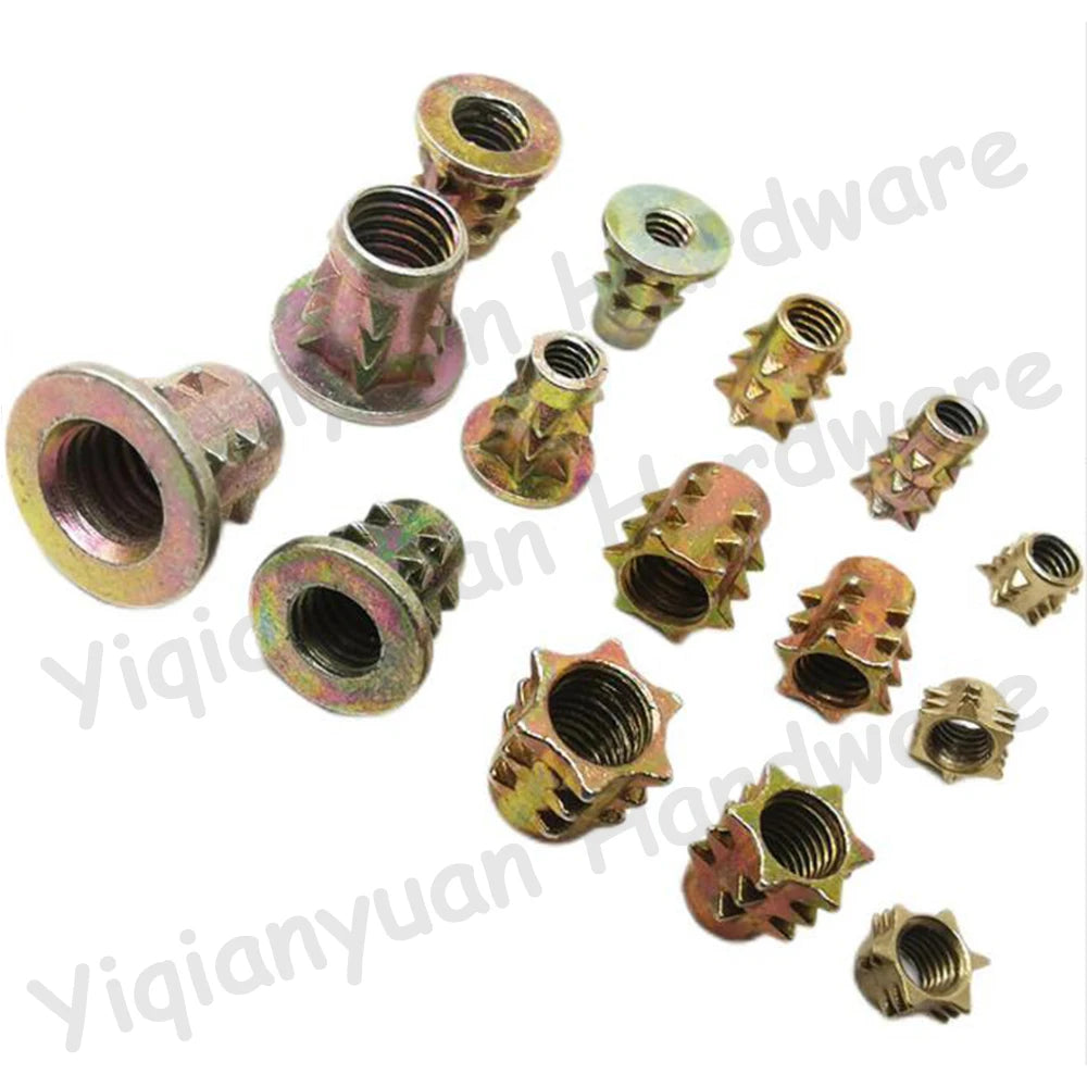 Yiqianyuan Spiked Nuts M3-M8 Carbon Steel Galvanized Connect Furniture Nuts Wood Insert Nuts with Collar and without Collar