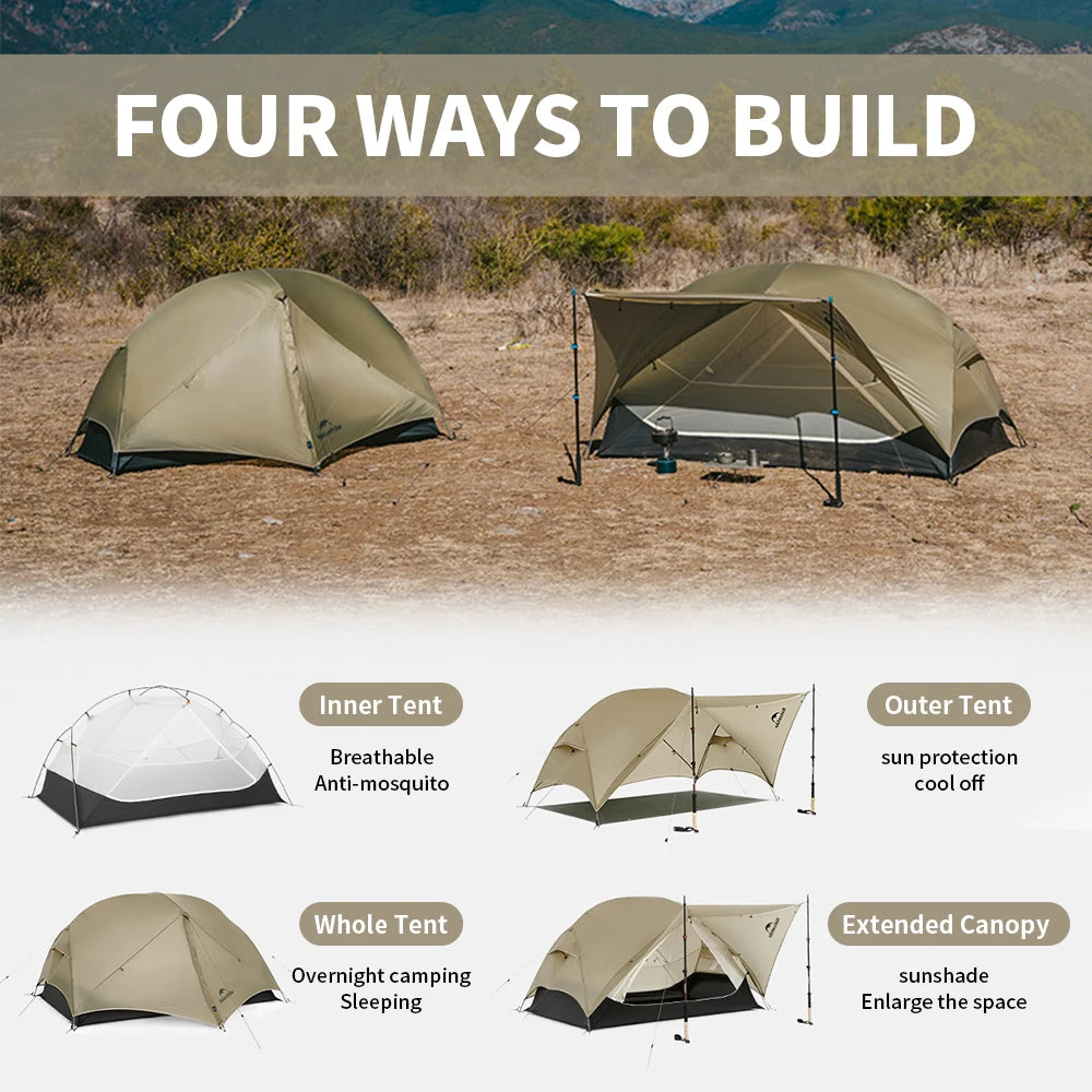 Naturehike Mongar UL 2 Tent 2 Person Backpacking Tent 20D Ultralight Travel Tent Waterproof Hiking Survival Outdoor Camping Tent