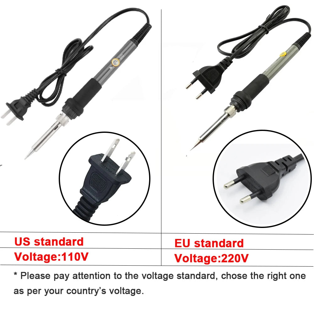 60W Adjustable Temperature Electric Soldering Iron EU 220V / US 110V Welding Iron Rework Station Heat Pen Tips DIY for Repairing