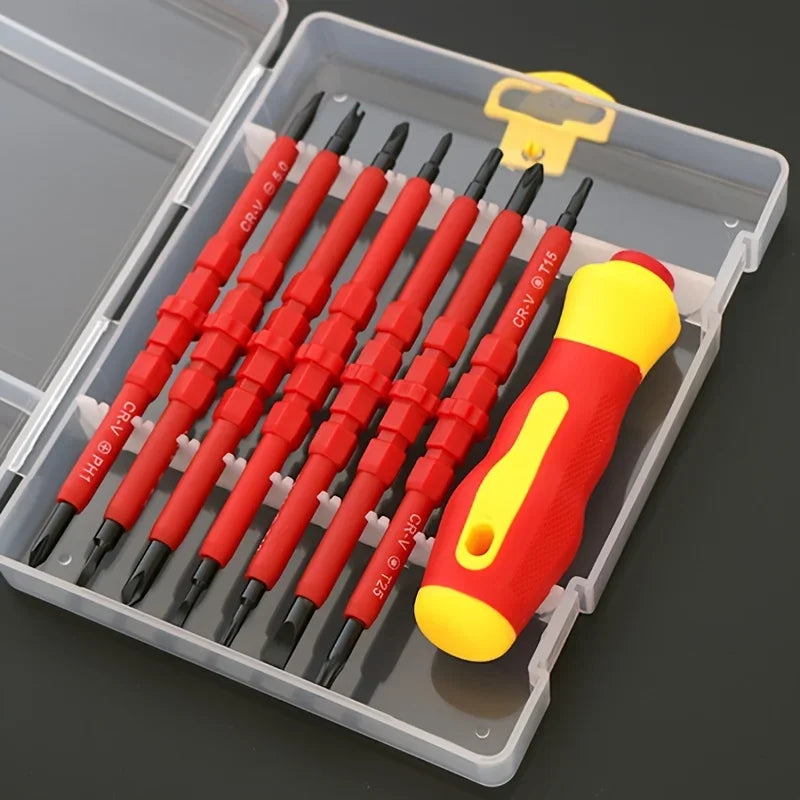 Double-ended Magnetic Screwdriver Set - 7 Interchangeable Heads for Efficient Electrical Repairs and Maintenance Tasks