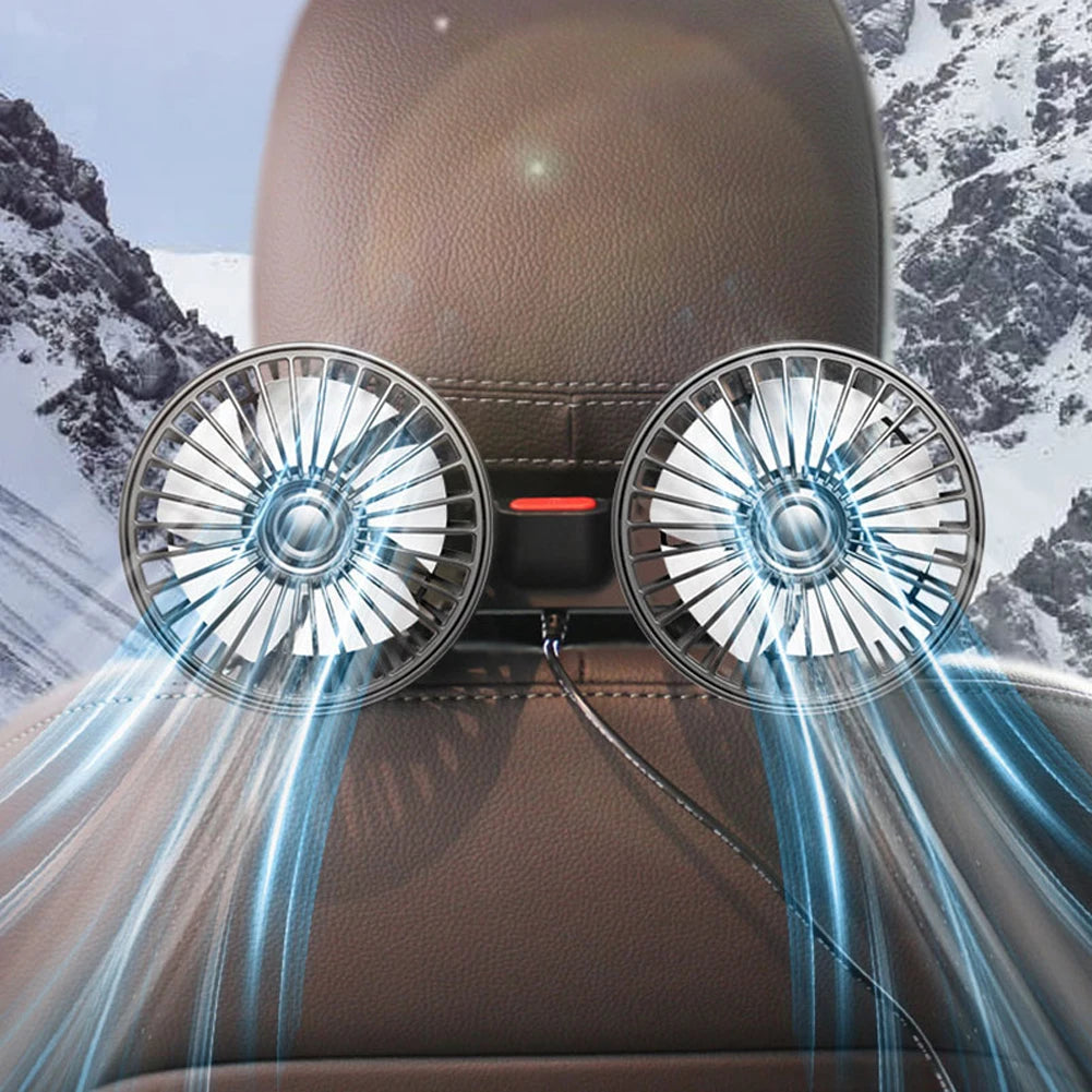 Car Seat Back Cooling Fan USB Charge Dual Head Fan 360 Degree Rotation Neck Cooler Auto Headrest Ventilation Fan for Vehicle SUV
