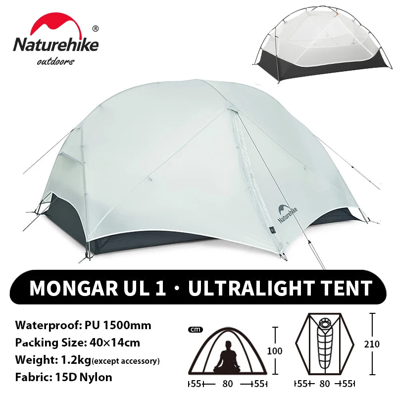 Naturehike Mongar UL 2 Tent 2 Person Backpacking Tent 20D Ultralight Travel Tent Waterproof Hiking Survival Outdoor Camping Tent